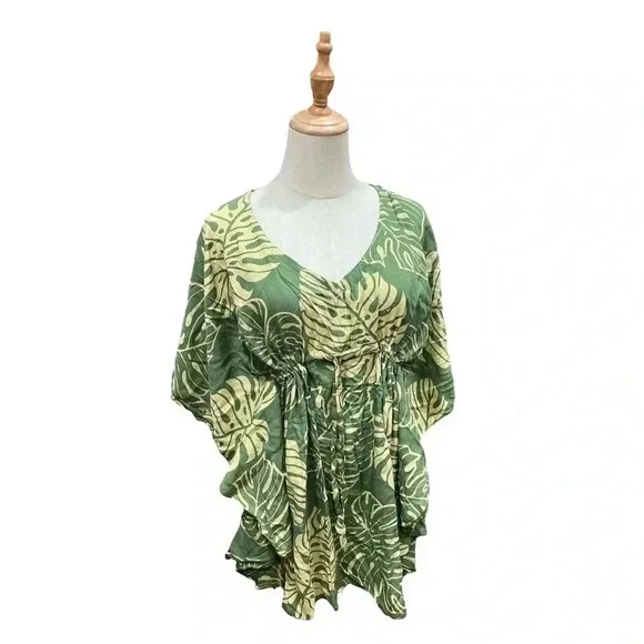 NWT Napua Collection Cover Ups: Monstera Leaf - Olive/Tan Size OS - Picture 4 of 9
